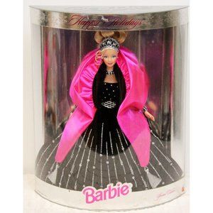 VTG 1998 Mattel Happy Holidays Barbie Doll Special Edition Black Pink Gala Dress